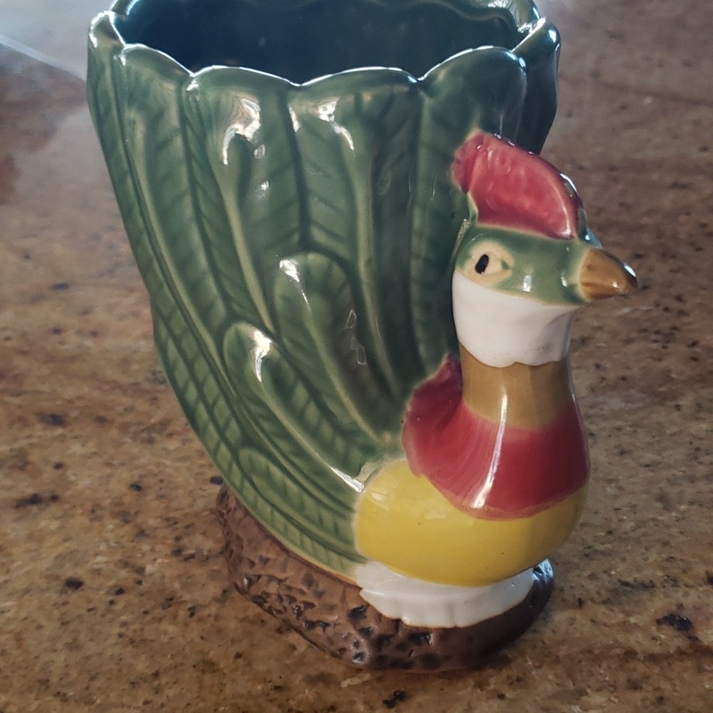 Vintage Green Pheasant Planter, Colorful Game Bird Planter. - Picture 12 of 16
